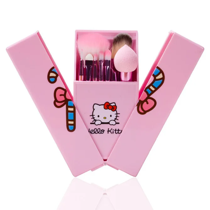 8pcs Set Sanrioed Make Up Brushes Cartoon Cute KT Cat Eyeshadow Eyebrow Lip Lens Powder Brush With Mirror Box Beauty Tools