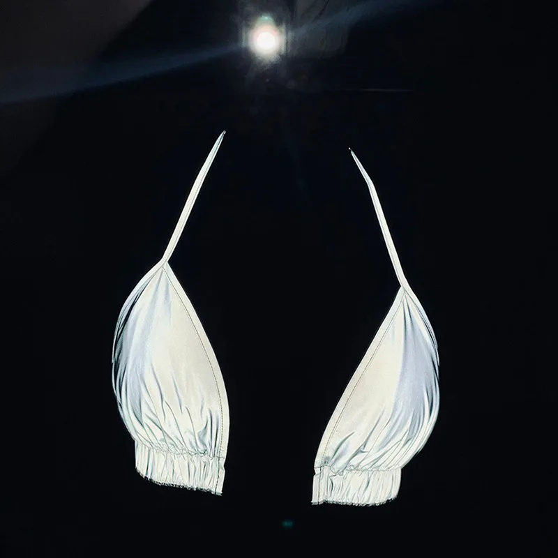 
2021 New Summer Hot Sale Reflective Slim Clothing With Buckles Waterproof Ultra Short Halter Tops For Women 