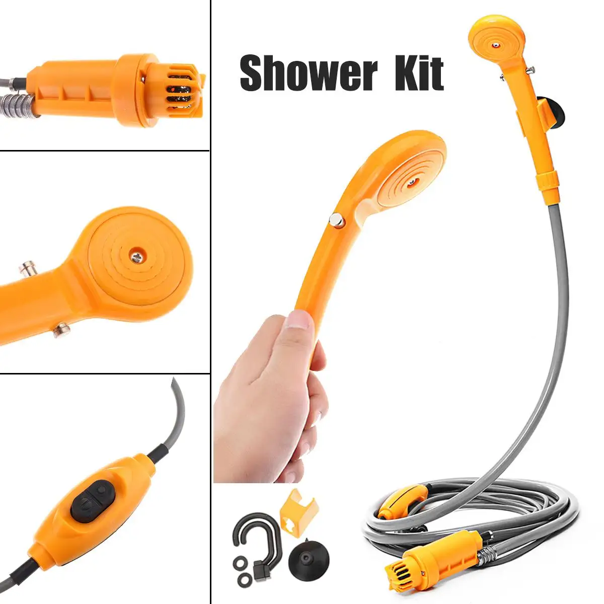Outdoor Camp HikingTravel 12V Car Handheld Bath Shower Head Set Car Portable Camping Shower with Folding Bucket Water Container