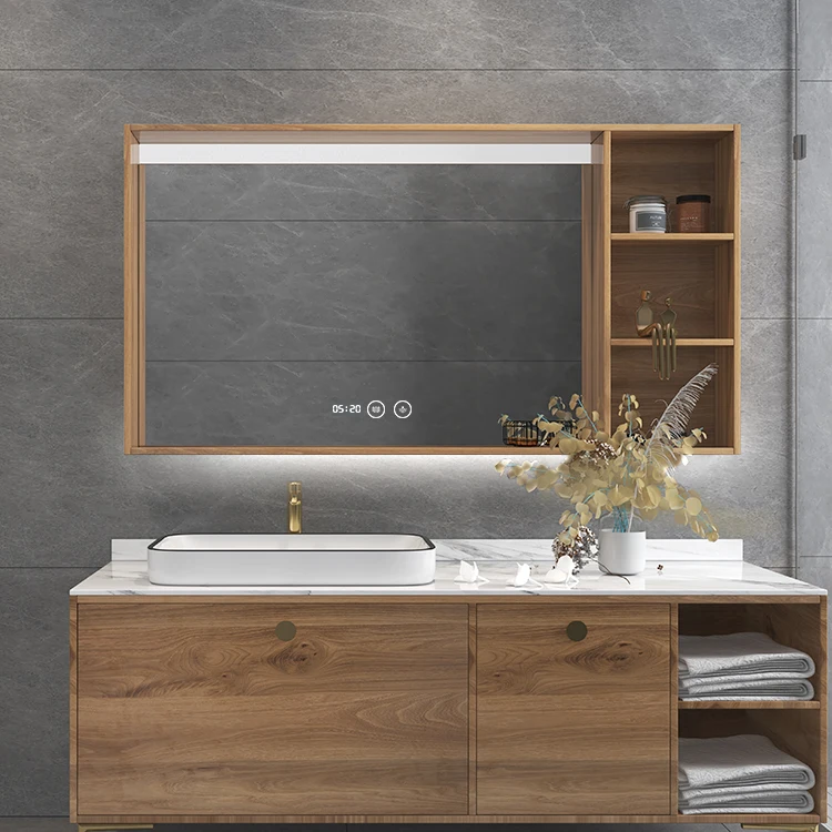 wooden bathroom storage mirror jewelry cabinet with LED light LED wall mounting cabinet with mirror