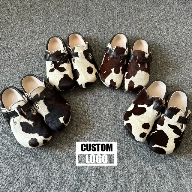 Logo Custom Support New Women Casual Genuine Leather Mules Unisex Clogs Cork Slippers