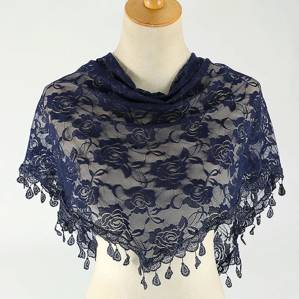 Classic Hollow Out Triangular Lace Scarf Chapel Shawl Mantilla Veil