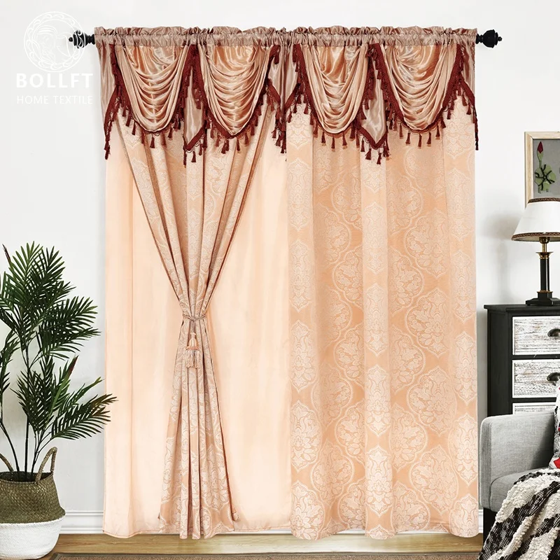 Europe and America Classic Style Jacquard Curtain with Multiple Valance Design to Choose