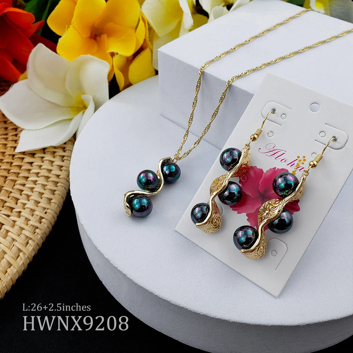 
Necklace Earring Pearl Women Set 18K Gold Plated set jewelry hawaiian 