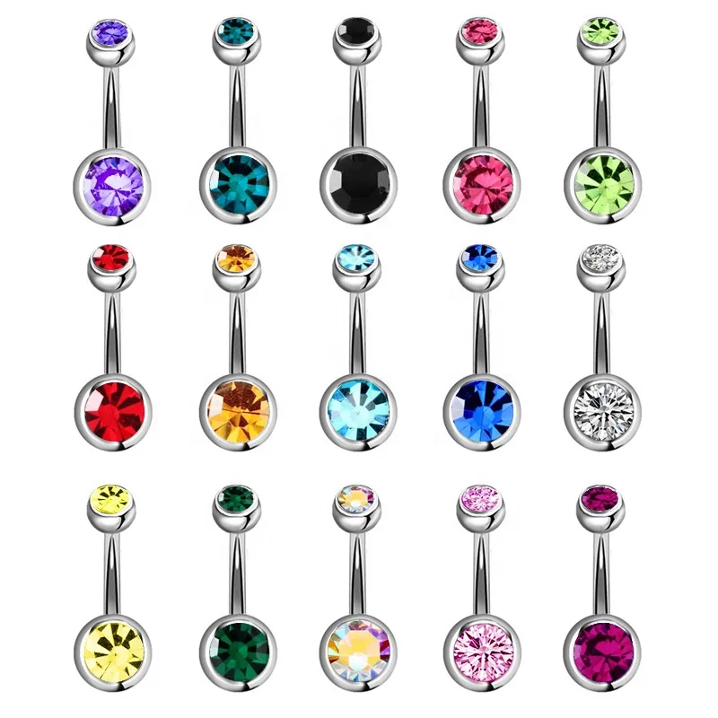 316 Surgical Stainless Steel Double Head Colors Crystal Navel Ring Wholesale Rhinestone Belly Button Ring