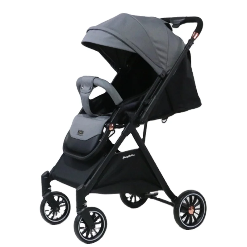 One-Key Folding Lightweight Travel Stroller with High View Push Rod Reversing Front Wheel Suspension Adjustable Leg Rest