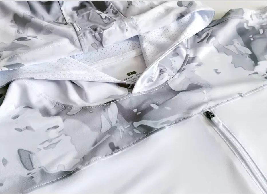 Customize camo hoodie outdoor Design Fishing Set sunscreen quick drying long sleeve Face Protection Zipper pocket fishing shirts