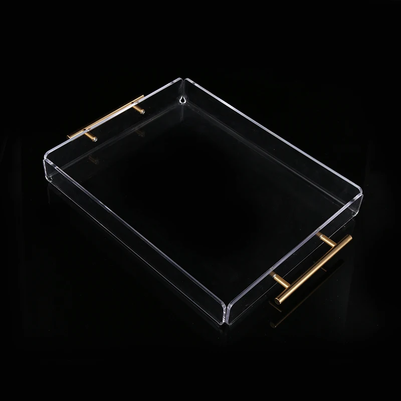 Rectangle Acrylic Serving Tray Clear Storage Tray With Gold Handles