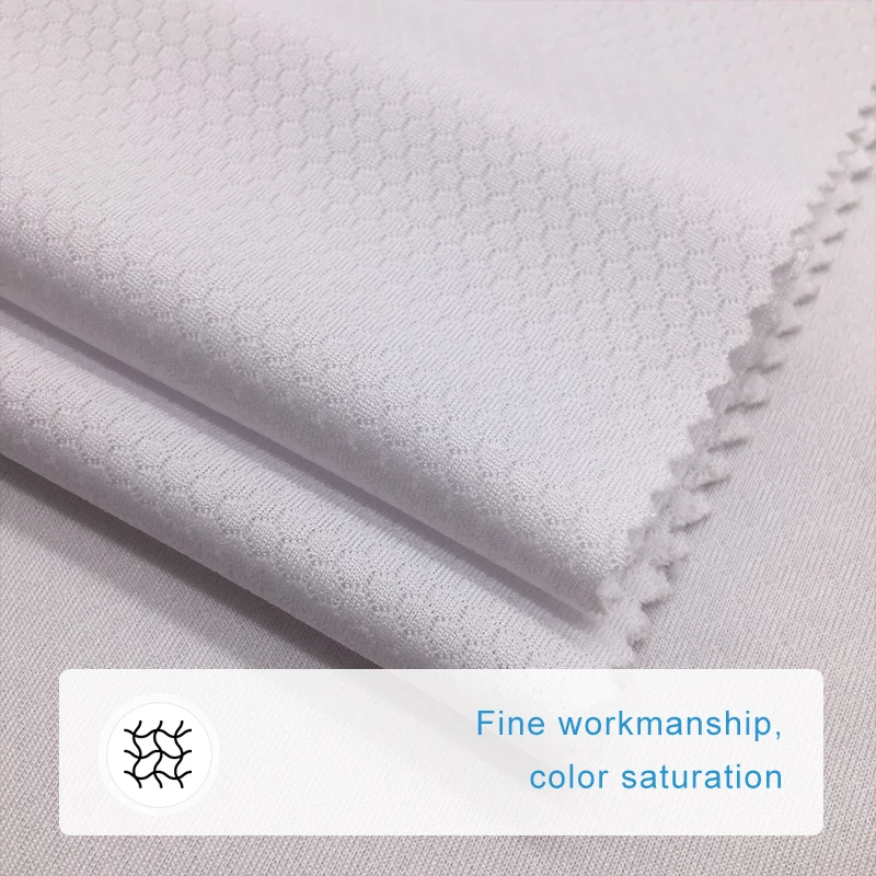 No8871100% Polyester Knit White Athletic Honeycomb Hexagon Diamond Sports Mesh Jersey Fabric for Football Soccer Sportswear Weft