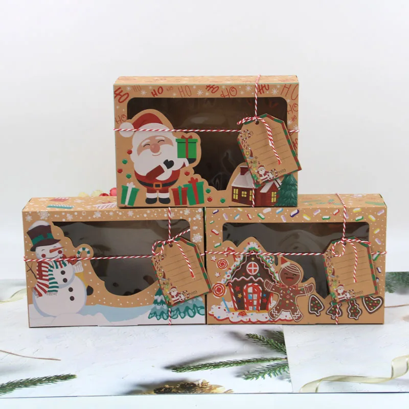 Gingerbread Christmas Cookie Boxes Food Bakery Treat Boxes with Window Cupcake Chocolate Candy and Cookie Boxes for Gift