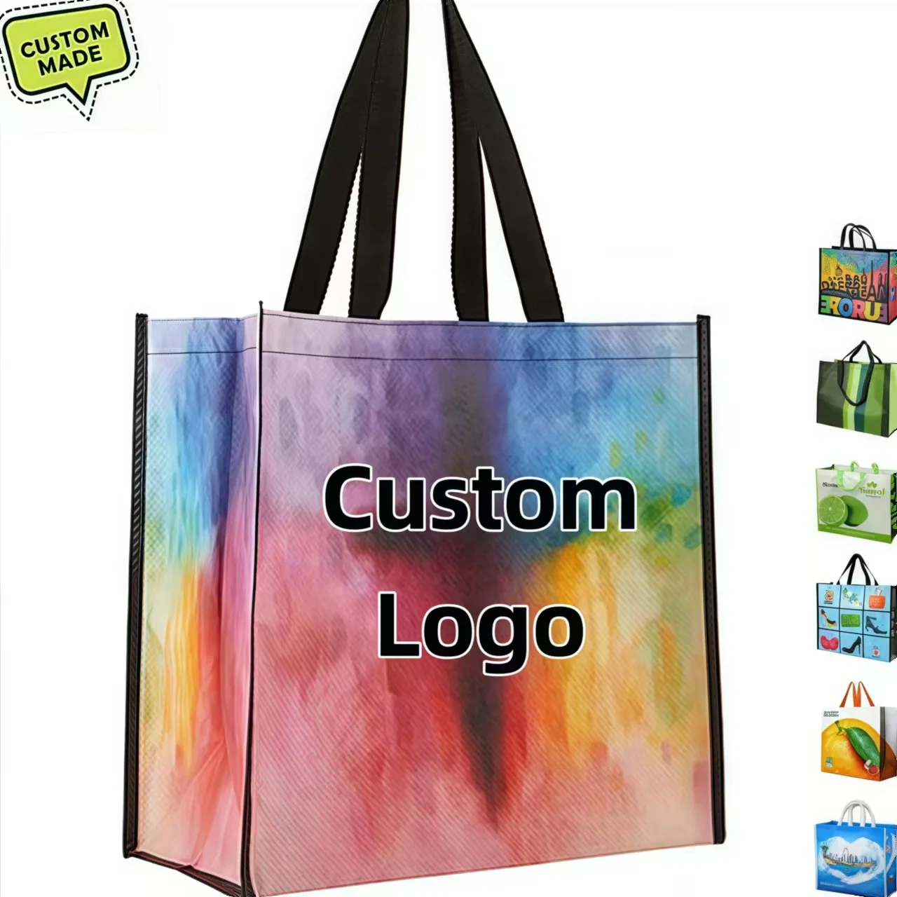 Promotional Bag Recycle Black Reusable Non-Woven Shopping Bag Supermarket PP Non Woven Tote Bags With Custom Printed Logo