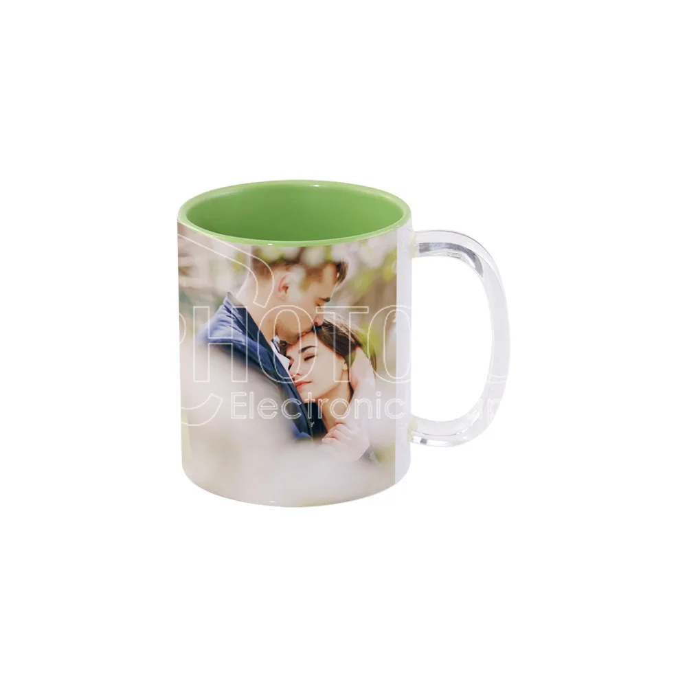 11 oz. Sublimation Blank Inside-Colored Ceramic Mug with Clear Glass Handle