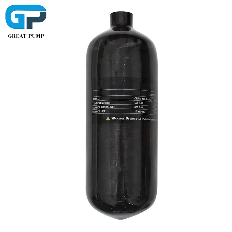 GP OEM ODM High Compressive Strength Hpa 4500psi 300bar 2L Paintball Scuba Diving CE Swimming Carbon Fiber Air Tank Gas Cylinder
