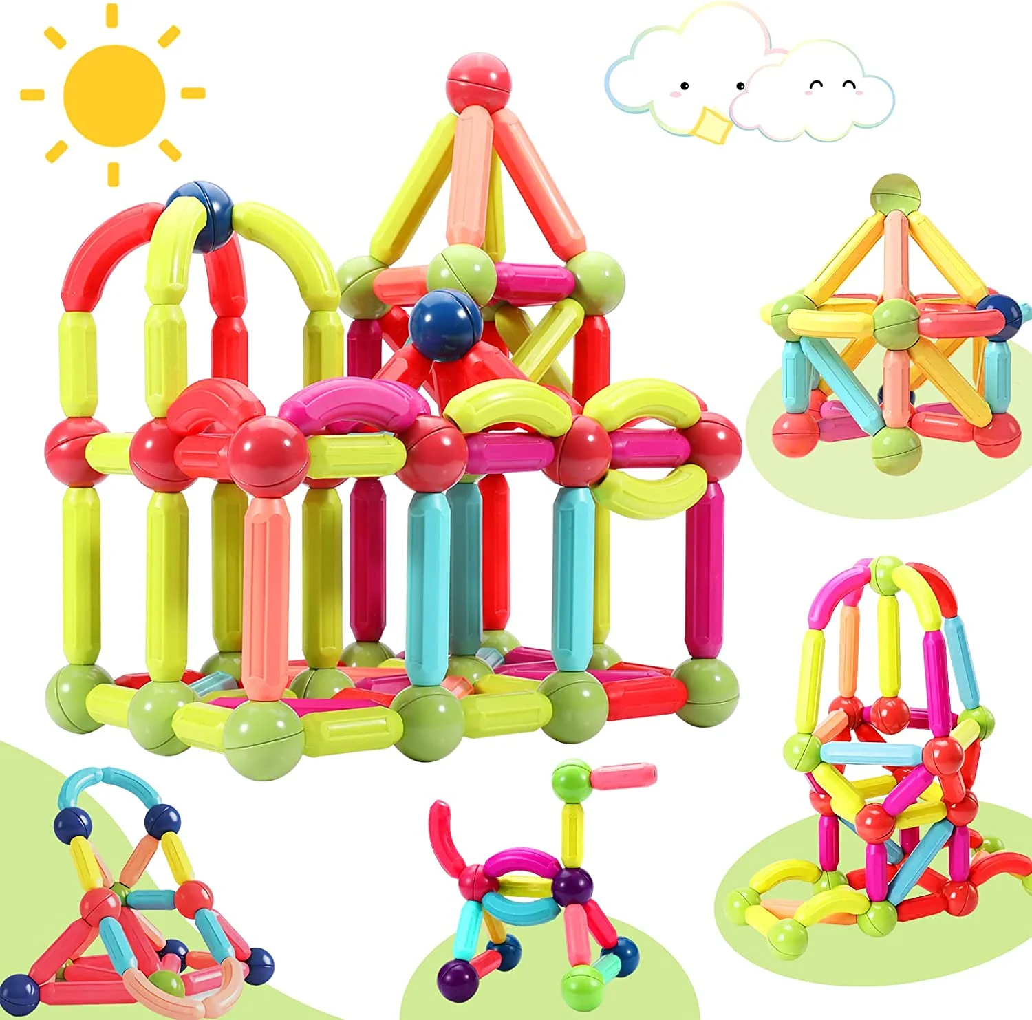 New Arrival Strong Permanent Magnet Stick Magnetic Rods and Balls Building Blocks Toy for Kids