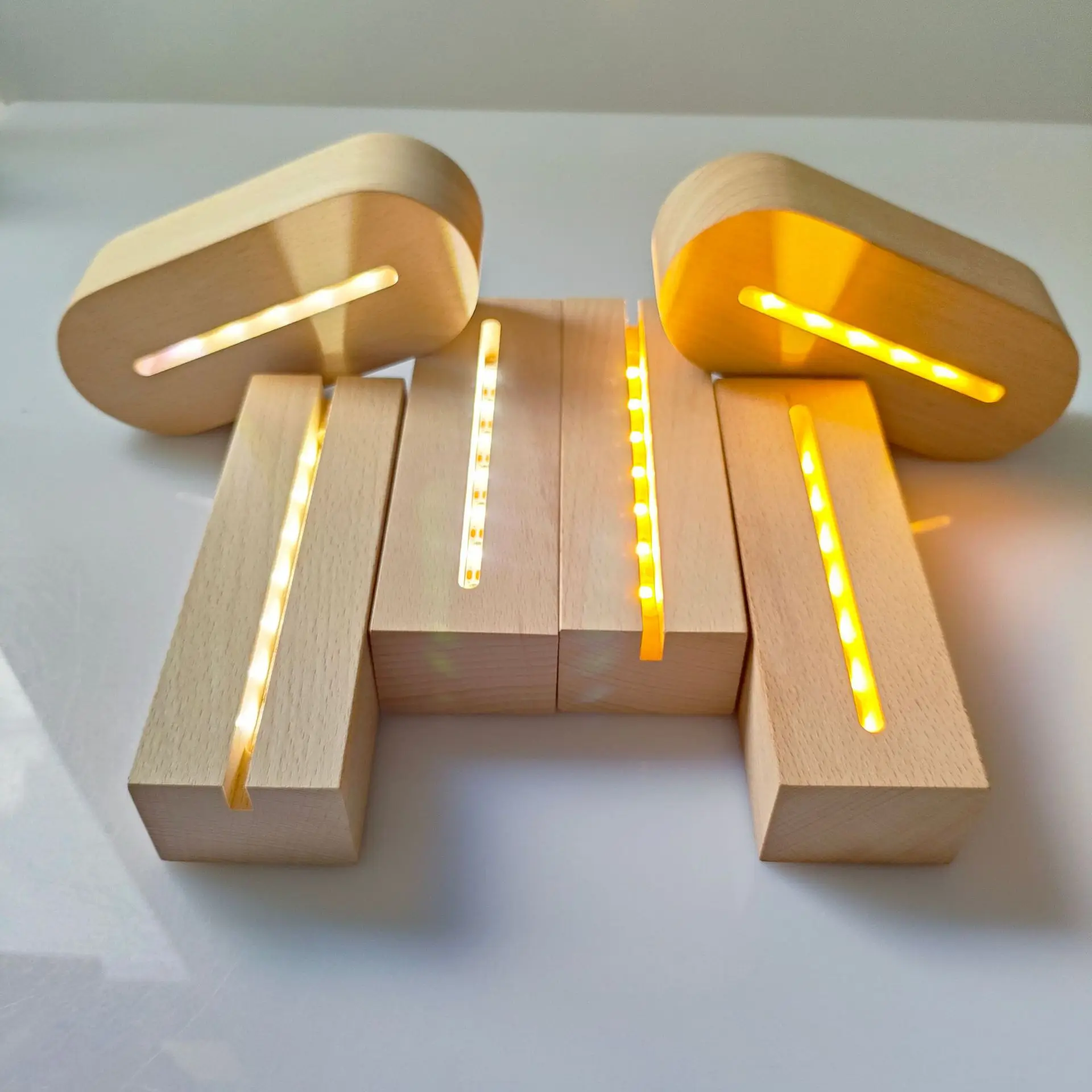 Jartown Wholesale 3D Illusion LED Night Light Rechargeable USB AAA Battery Warm Wooden Base Desk Lamp Home Use Christmas Gift