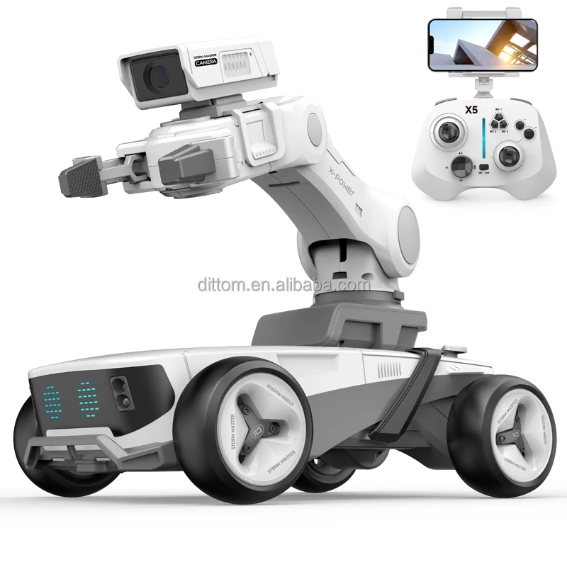 2.4G X5 RC Mechanical Arm Robot Programmed Intelligent Grab Cart Transport Truck With Camera