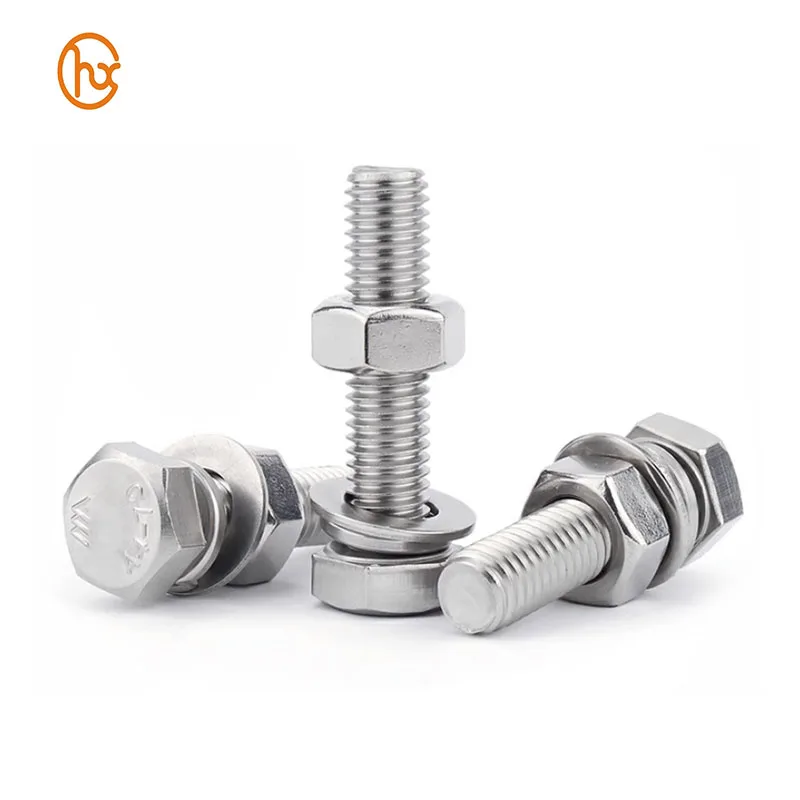 Stainless Steel SUS 304 316 316L A2 A4 Hex Head Bolt Set Hex Nut Single Coil Spring Lock Washer And Plain Washer Assemblies