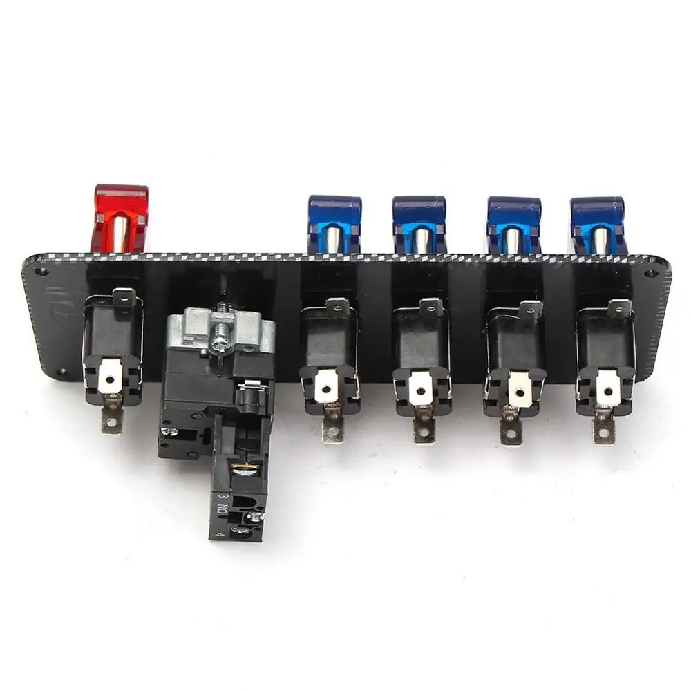 12V Auto LED Toggle Ignition Switch Panel Racing Car Engine Start Push Set Kit 4 Blue & 1 Red LED Toggle Button Panel