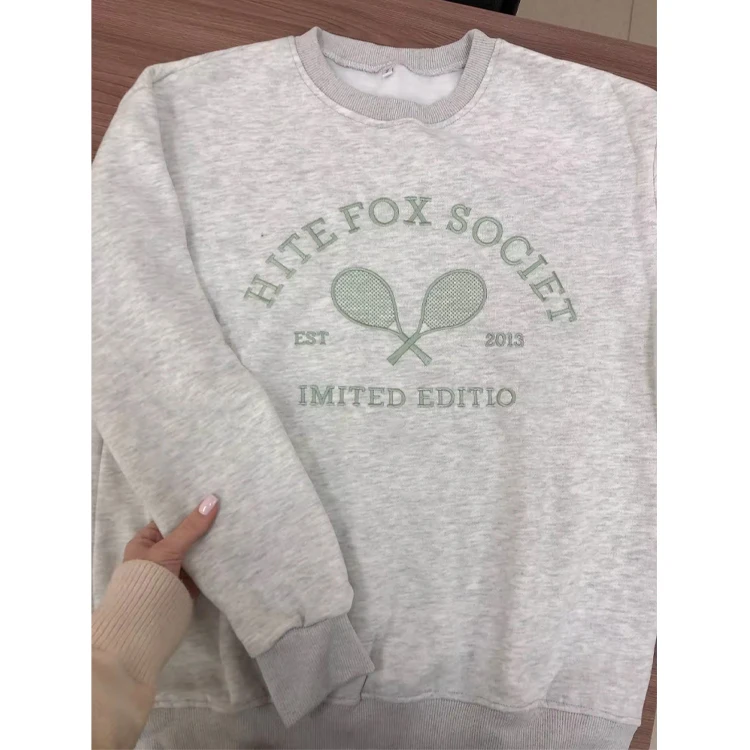 AOXI Oversized French Terry Custom Crewneck Sweatshirt Hoodies Embroidery Heavy Ladies Women White Sweatshirt for Outdoor