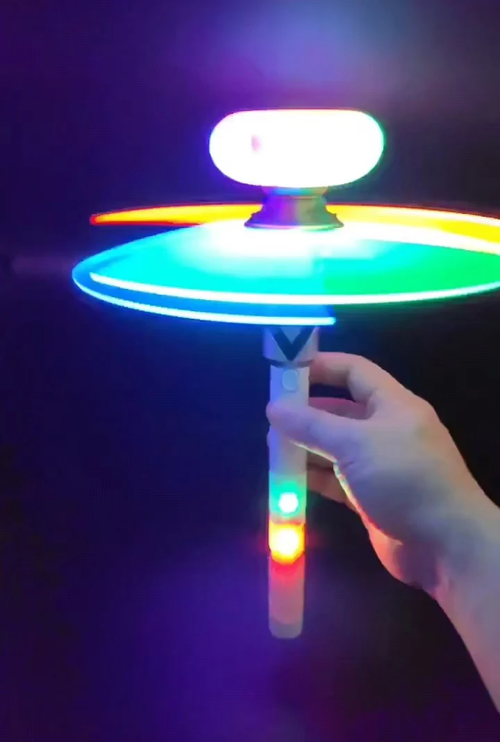 Party Shooting Props DIY LED UFO Magic Rainbow Light Fiber Spinner Wand Rotating Stick Gifts with Sound Effect