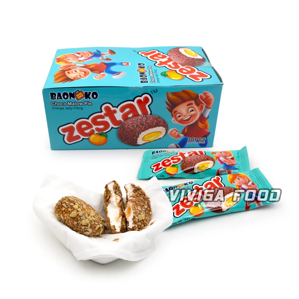 Шоколадные хлопья с покрытием оранжевого желе, наполнение зефира