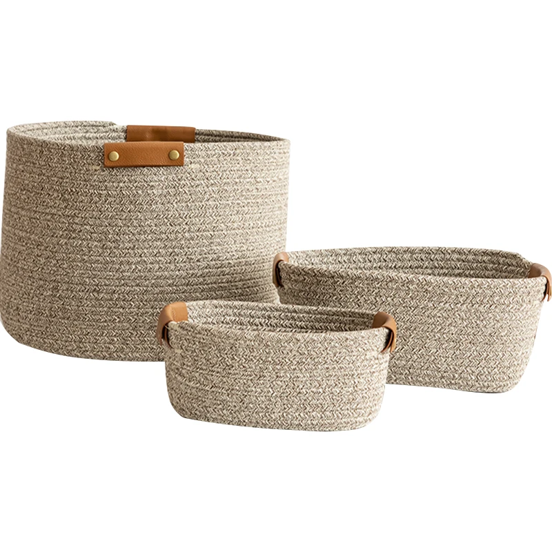 Solid Color Cotton Woven Storage Basket Collapsible Desktop Storage Bucket Cosmetics Storage Basket Snack Basket