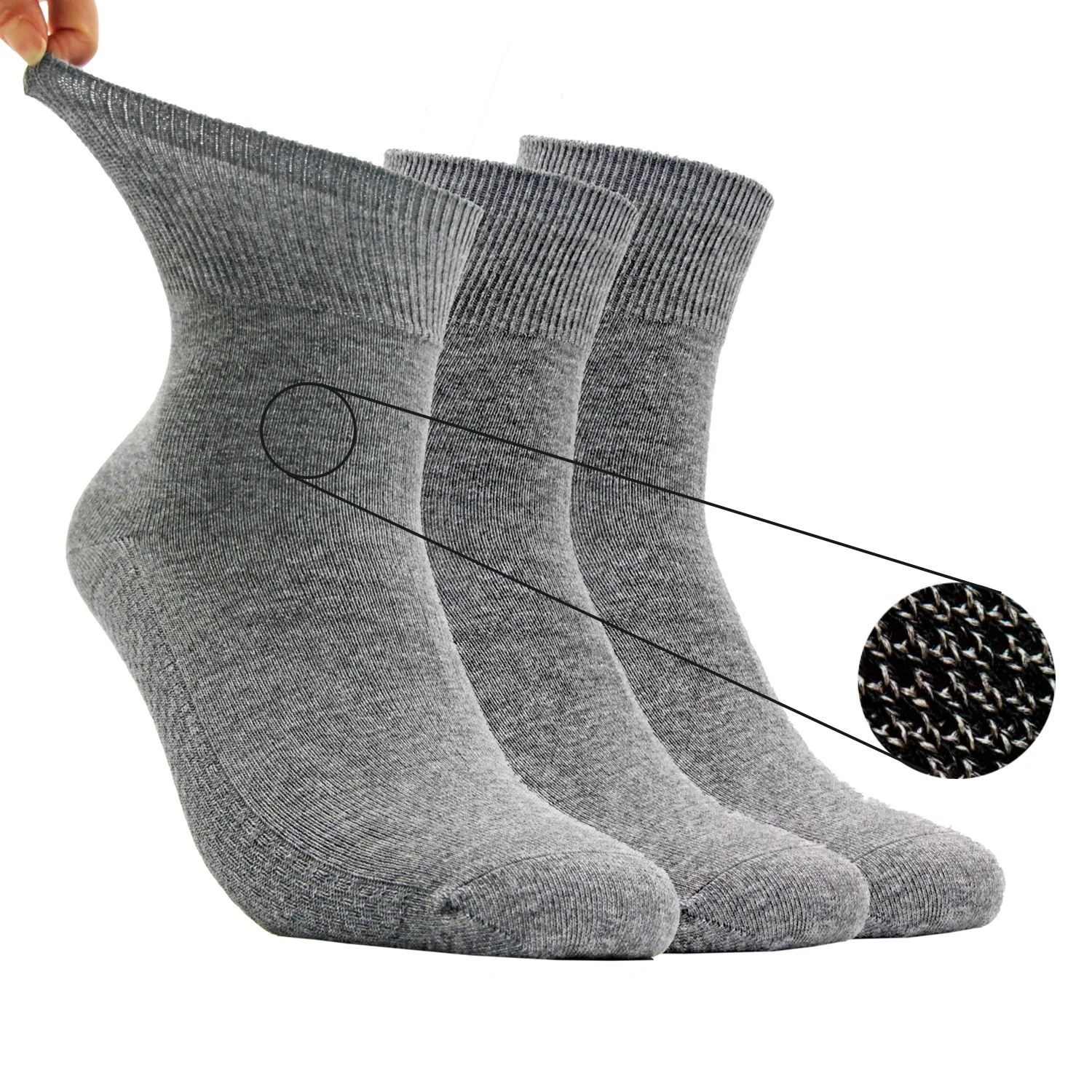 Cotton Conductive Silver Fiber Socks For Earth Connected Resistant Anti Microbial Loose Ankle Men socks For Diabetics And Senior