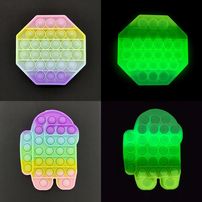 Glow In The Dark Fidget Sensory Toys Silicone Stress Reliever Kids Push Toys Pack Kit Fun Pop Fidget Toys Set