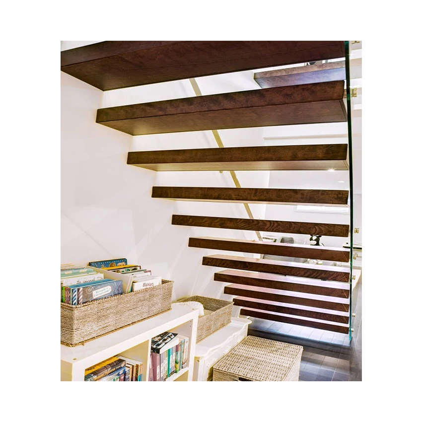 Cheap Design Walnut Slab Granite Loft Indoor Folding Wood Stairs Floating and Straight Stairs Staircase