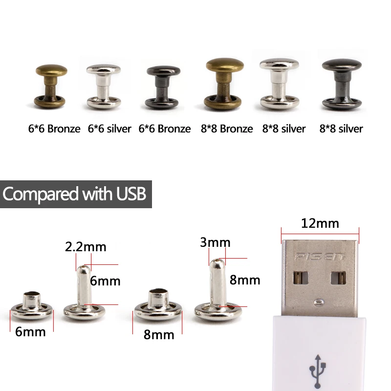 120 Sets/Pack Leather Repairing Decor Rivets of Metal Tubular Metal With Fixing Tool Kit