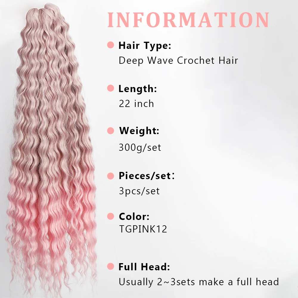 Aisi Water Wave Twist Synthetic Crochet Hair Braiding Hair Russia 22 Inches Synthetic Pink Deep Curly Ocean Wavy Hair Extension