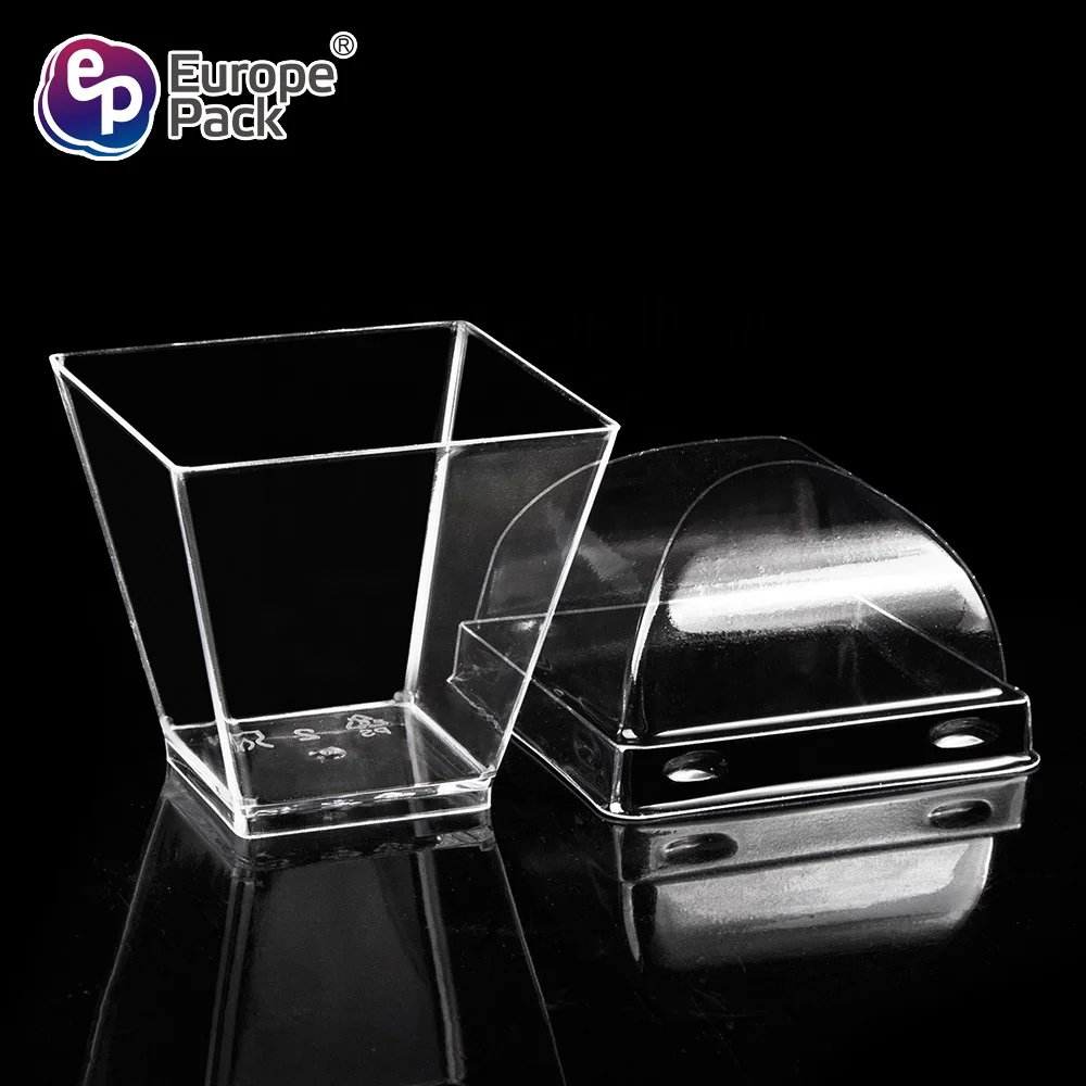 Party supplies square shape disposable plastic 2oz cups with dome lid