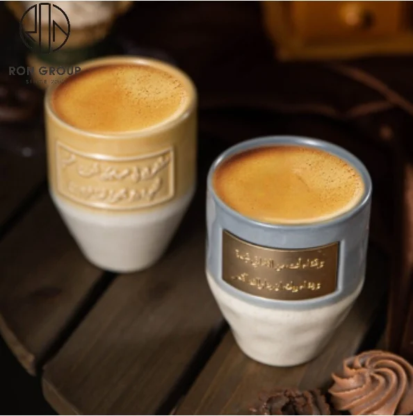 Wholesales turkish handmade custom logo tea cup arabic espresso cappuccino latte ceramic coffee cup with  sheet cooper