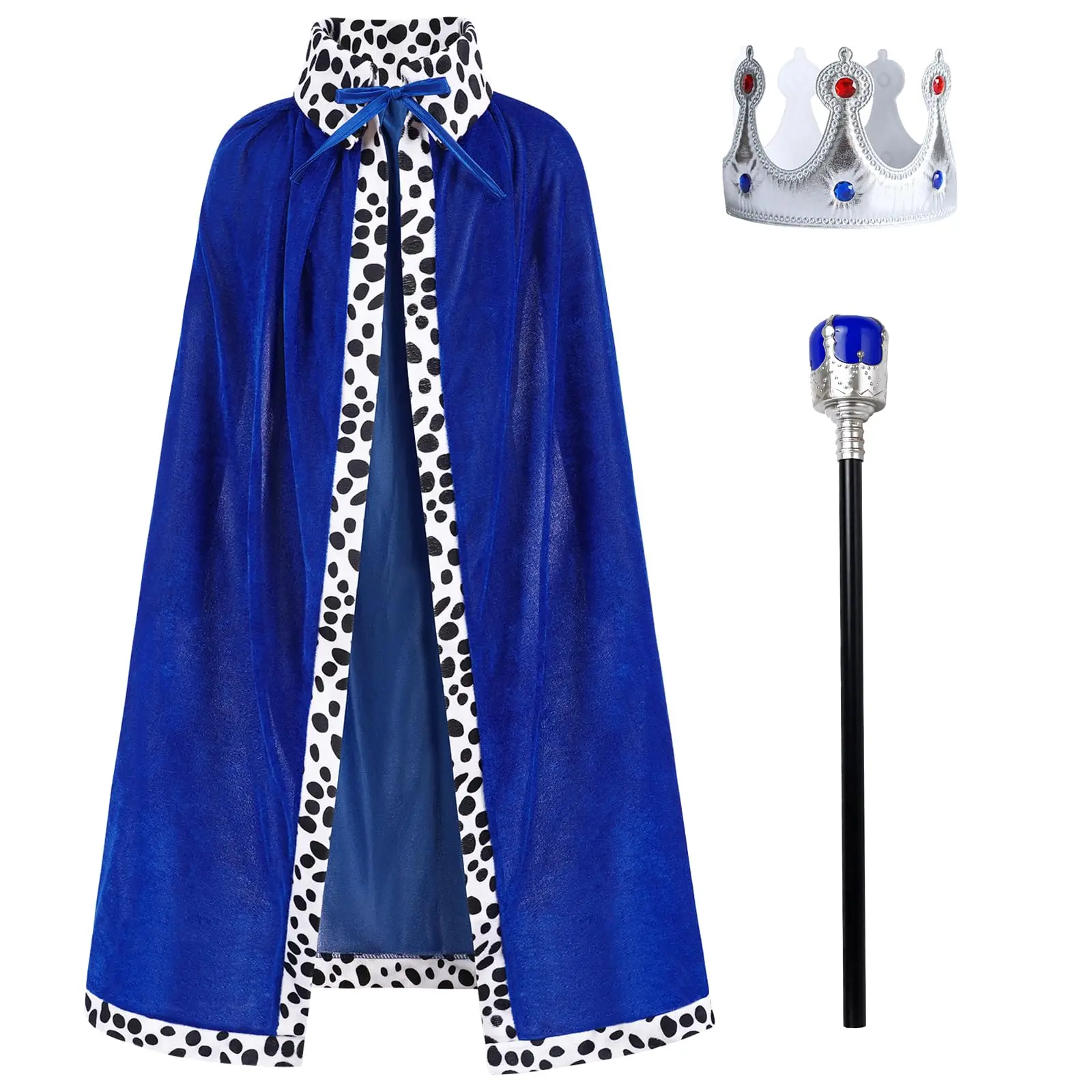 Adult Kids King Velvet Robe Crown Scepter Set Halloween Cosplay Themed Party Dress Up Cloak and Wand Set King Role Play Outfits