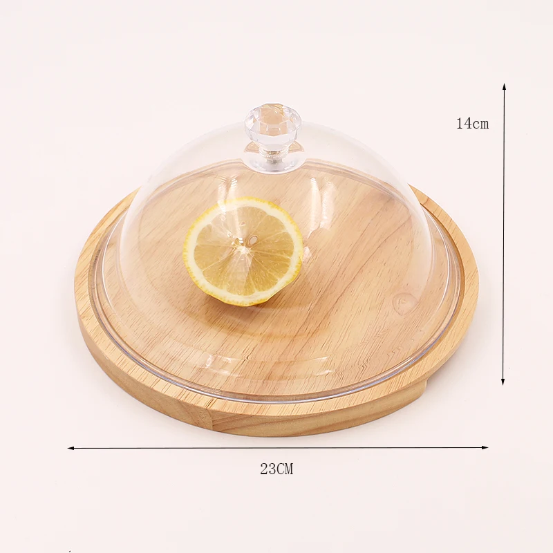 Cake Serving Plate with Dome Wood Dessert Stand Tray Pastry Cheese Display Glass Dome Cloche Plate