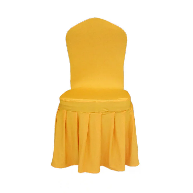 Simple solid white pink gold hotel banquet wedding decoration spandex stretch ruffled ruched chair covers outdoor for events