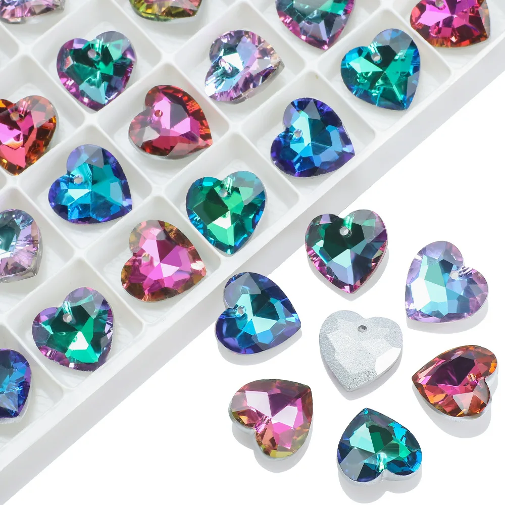 14MM Crystal Gem Heart Beads Multi Colors Peach Pendant Glass Beads For Necklaces Charms DIY Christmas Gifts Jewelry Making