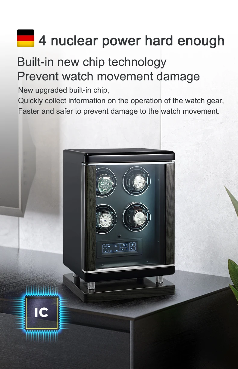 Automatic watch winding fingerprint unlock luxury wood watch storage case Touch control Piano paint back