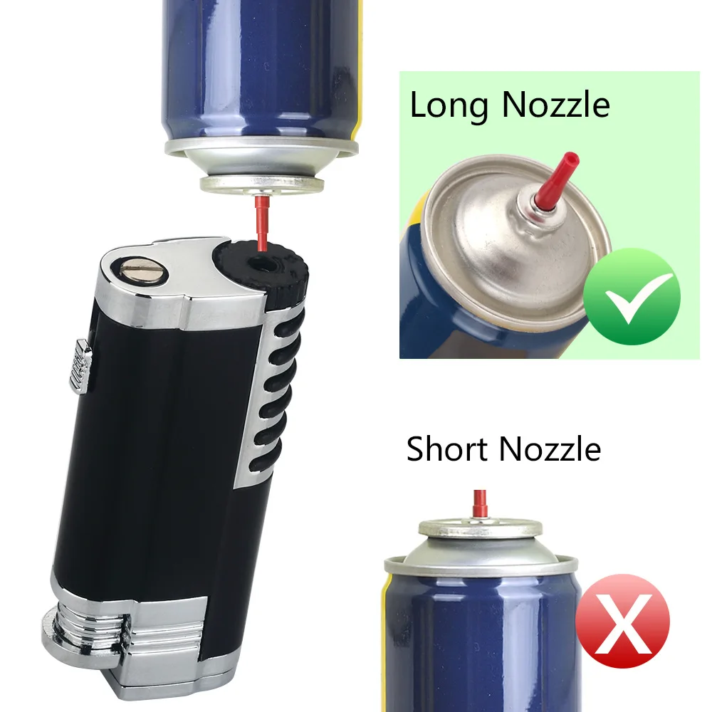 Metal custom inflatable torch lighter triple jet flame cigar lighter with cigar knife/refillable butane gas lighter
