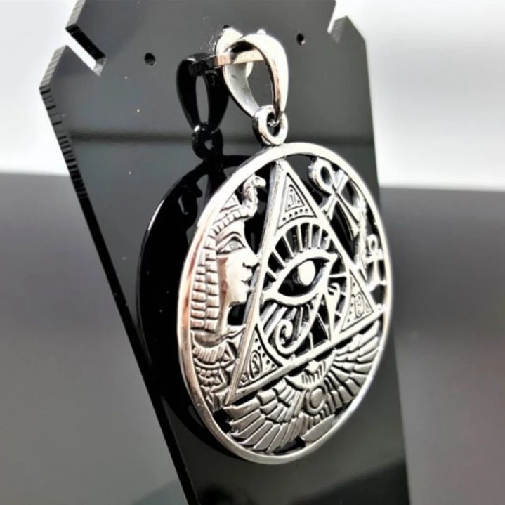 Highly Polished Stainless Steel Eye of Ra Pendant Cleopatra Pyramid Mystery Amulet Waterproof Pendant Necklace