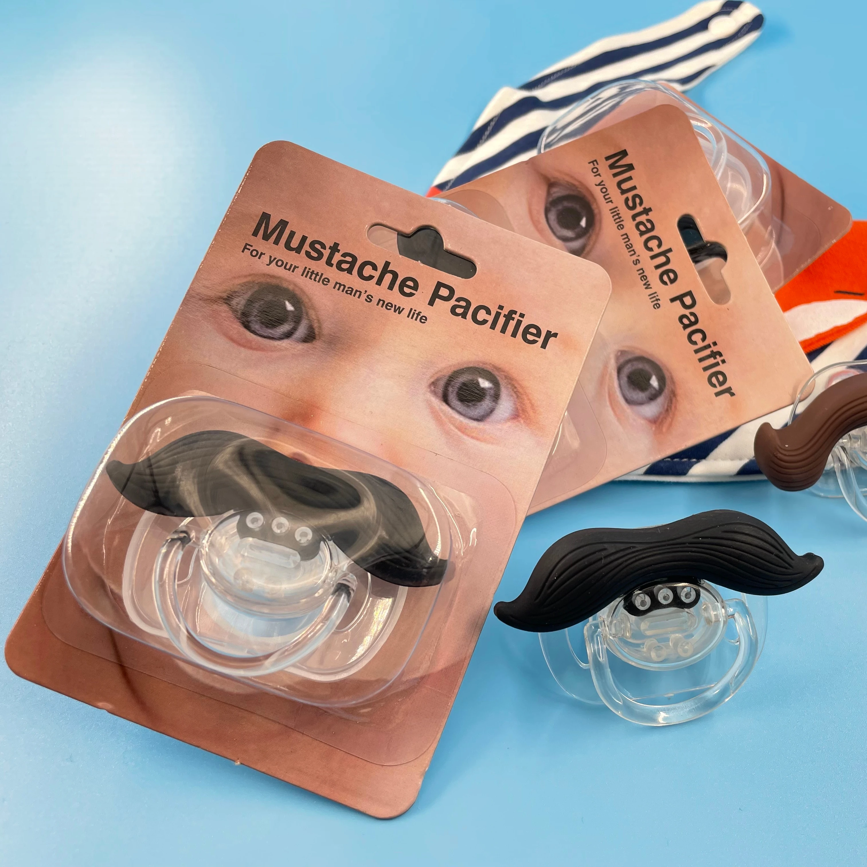 Eco- friendly handmade crochet newborn funny mustache baby pacifier feeder syringe