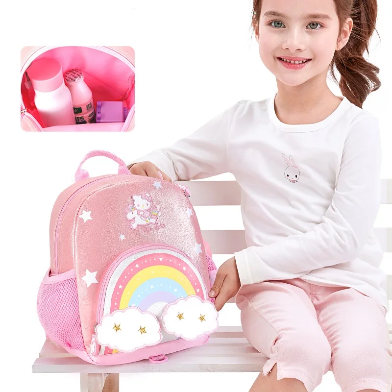 
Small flash kids gilrl cartable backpack storage pink and purple baby bag with tow rope for school kindergarten 