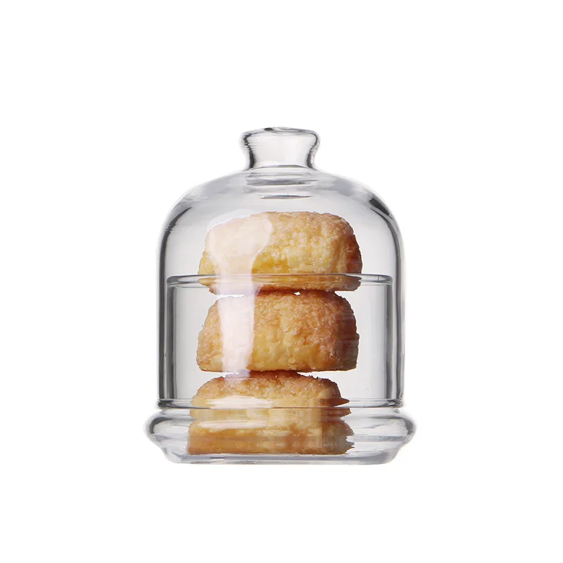 High Borosilicate Clear Glass Dome Bell Candle Jars with Glass Base Nuts for Christmas Cookie Protection Cover Display Container