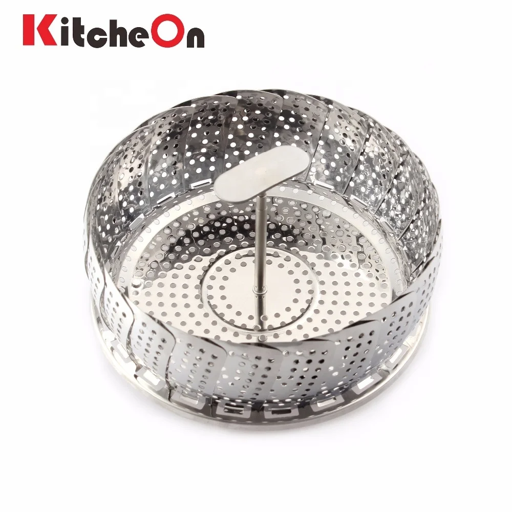 Wholesale Folding Stainless Steel Instant Pot Vegetable Steamer Basket with 2 Detachable Handle