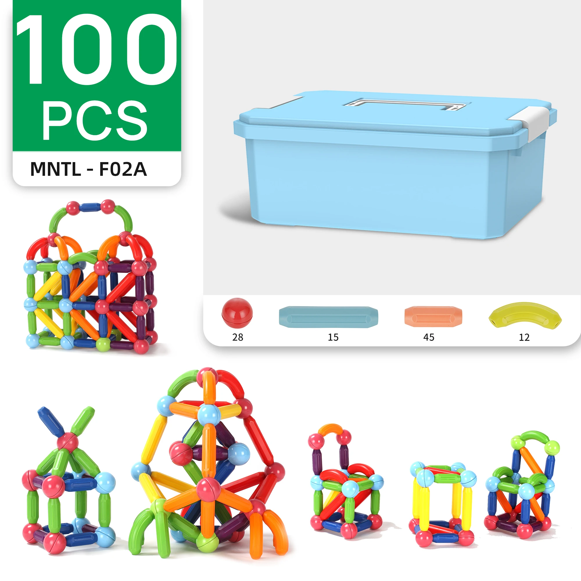 MNTL magnet ball toys magnetic stick game educational 100PCS magnetic building sticks Balls And Rods for kids