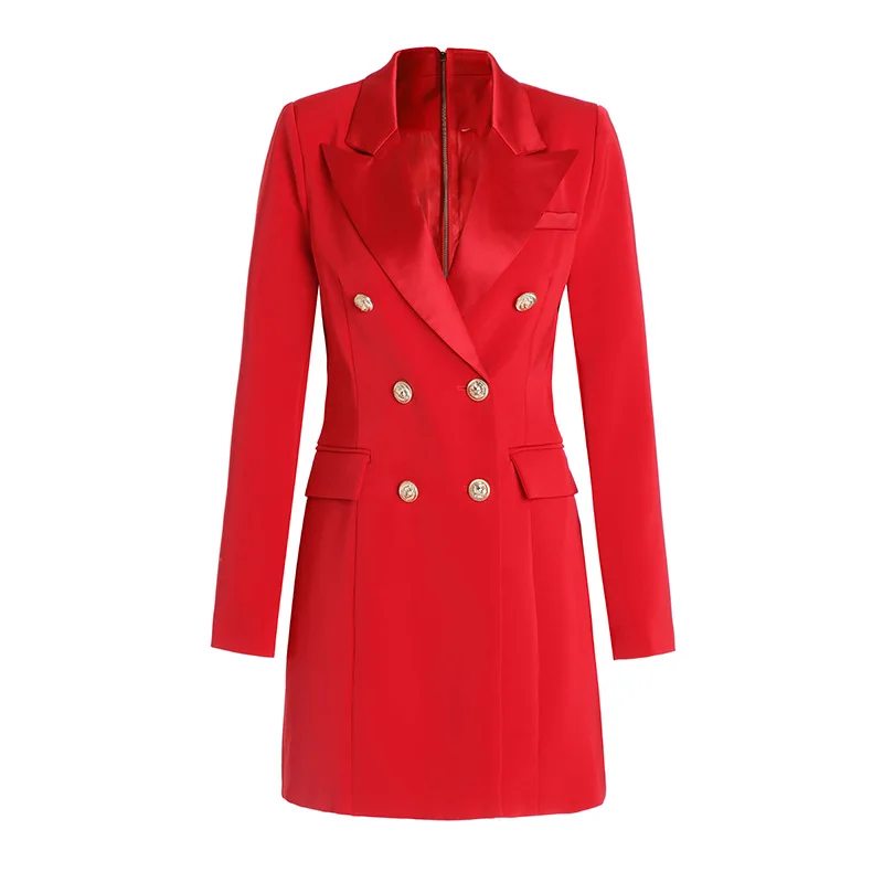 2022 Fall Women Blazer Dress Double-breasted Gold Button Slim Fit women Blazer Dresses Tuxedo Style Dress