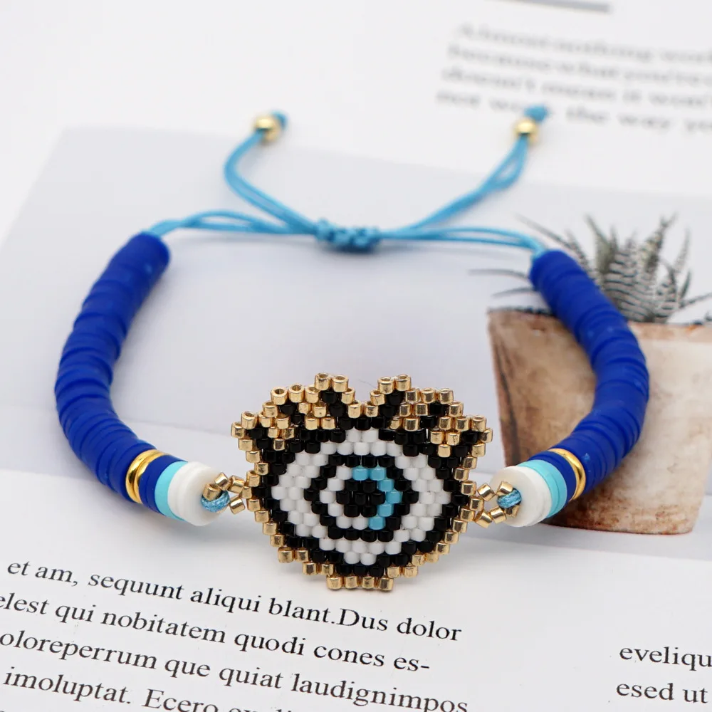 Cute colorful Polymer Clay bracelet eye heart insect palm rice bead charms bracelet braided rope adjustable bracelet