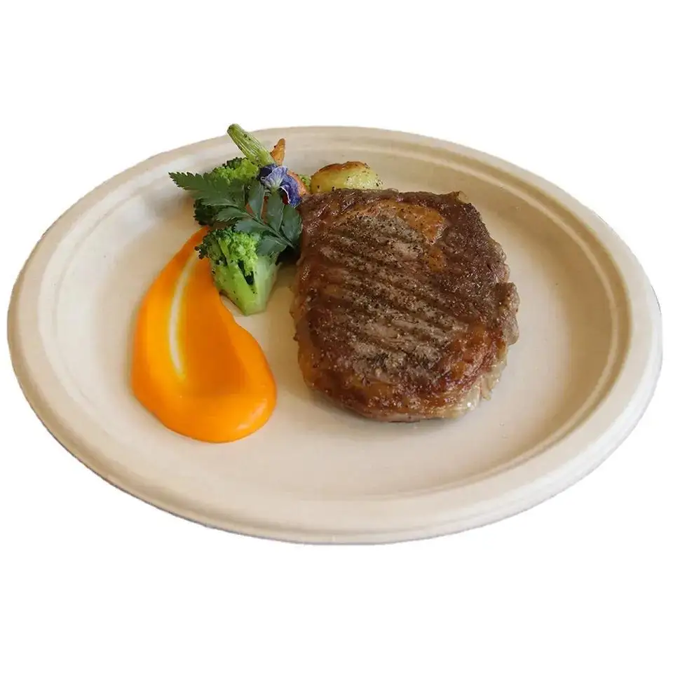 Disposable biodegradable round lace split cake drawing sugarcane pulp plate