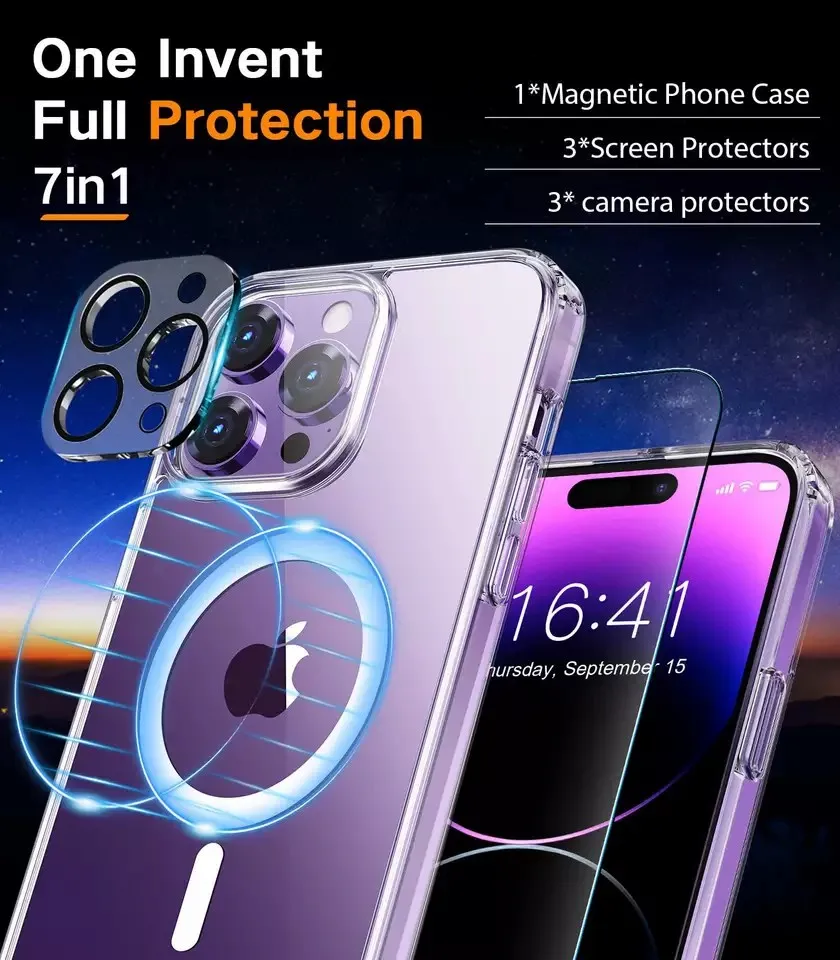 7 in 1 kit original case For iphone 14 13 pro max magnetic magsafe case with screen protector and camera lens protector