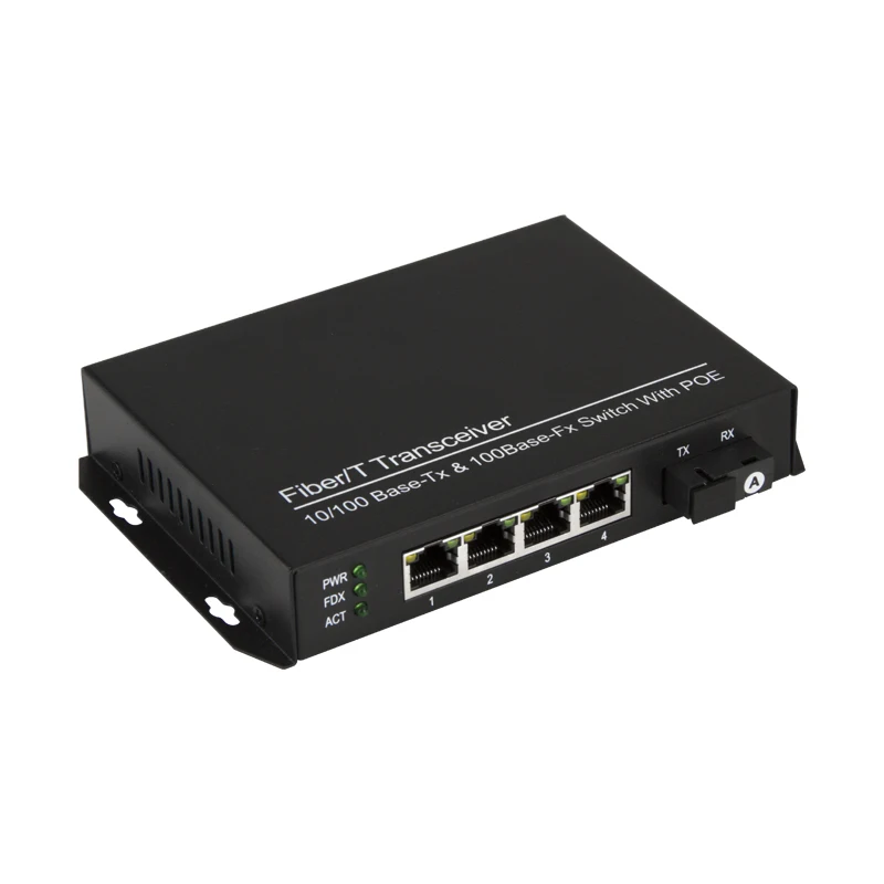 OEM 4 порта POE + 1 порт 100 M волокна 10/100 волоконно-оптический коммутатор
